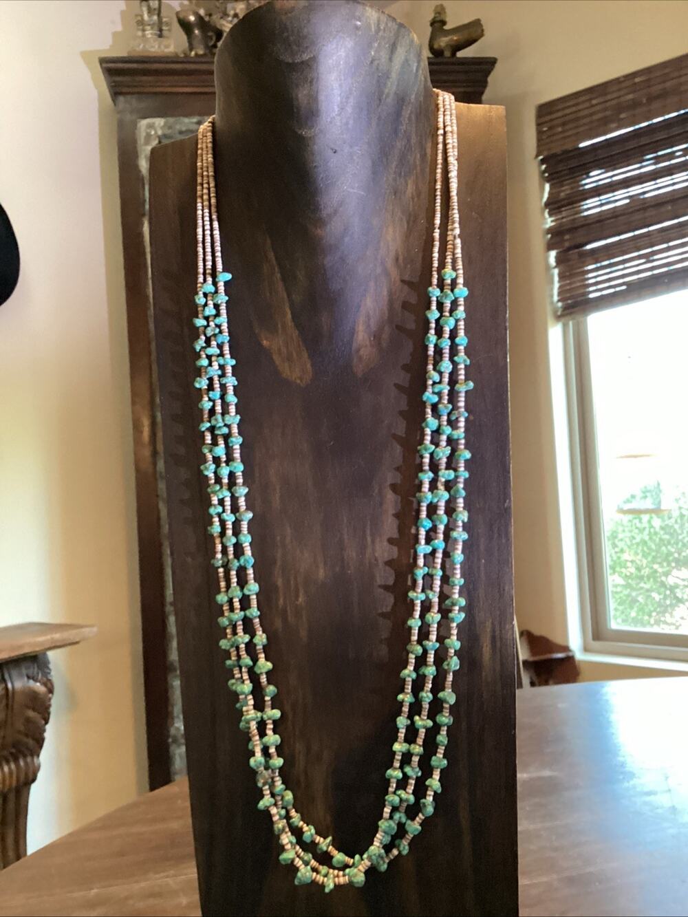 Native American Vintage Santo Domingo Turquoise Nugget And Heishi Necklace 1960.